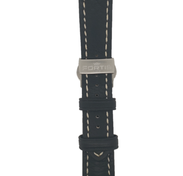 Fortis Swiss Black Strap White Stitched Front